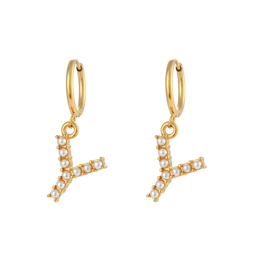 Pearl Initial Hoop Earrings