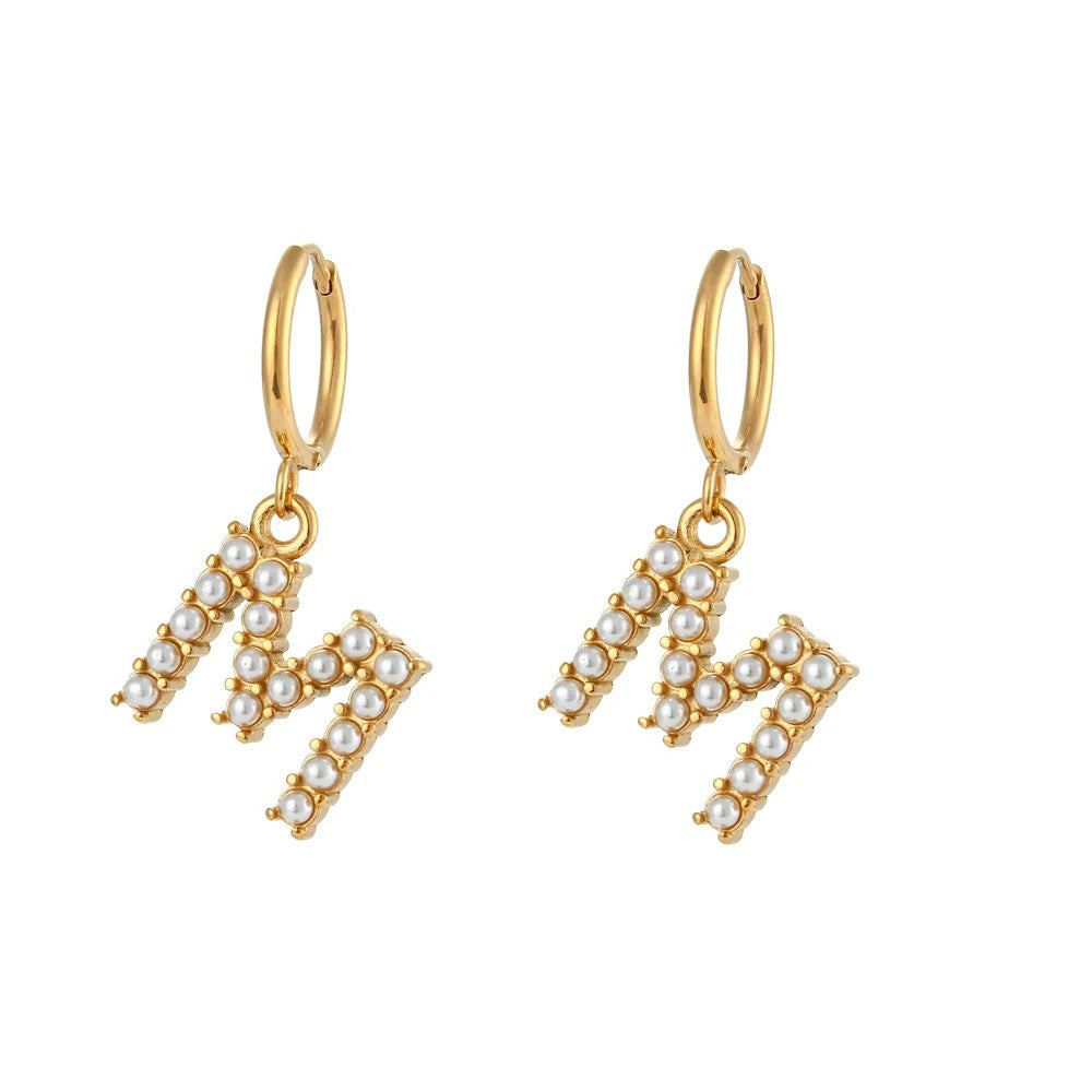 Pearl Initial Hoop Earrings