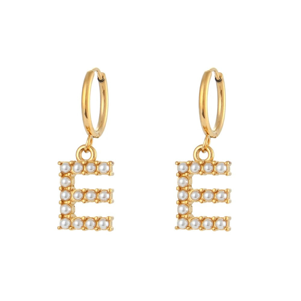Pearl Initial Hoop Earrings