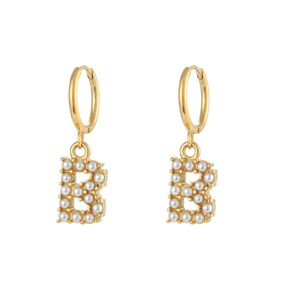Pearl Initial Hoop Earrings