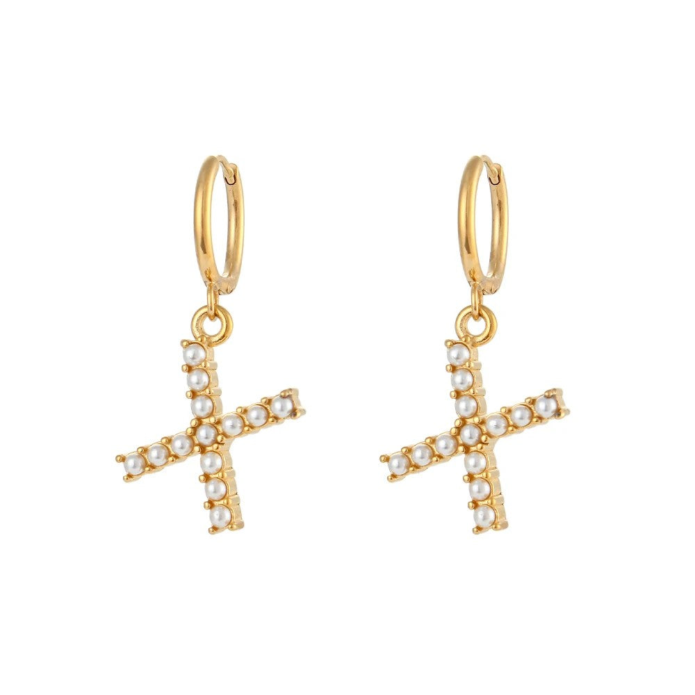 Pearl Initial Hoop Earrings
