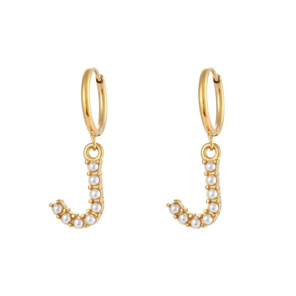 Pearl Initial Hoop Earrings