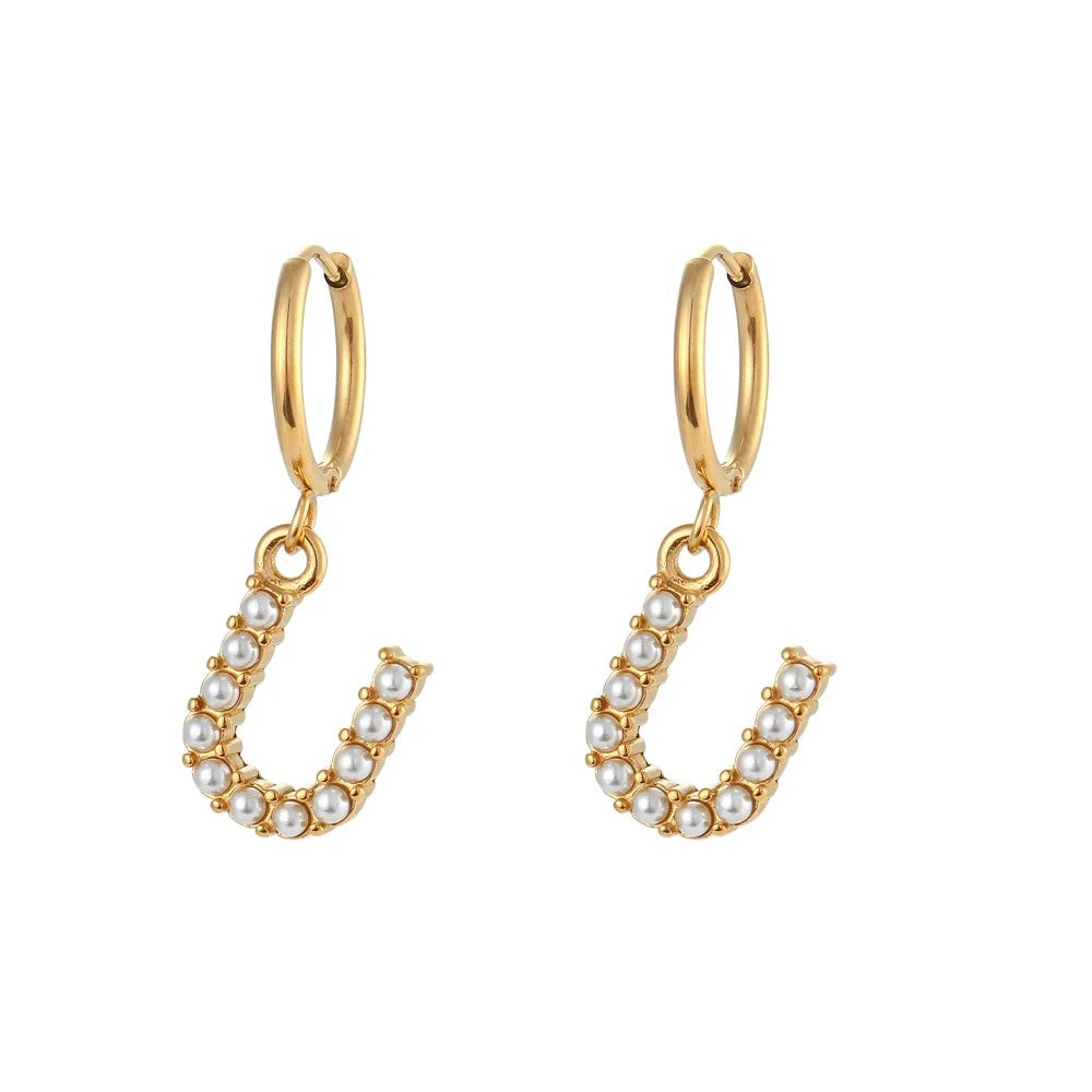 Pearl Initial Hoop Earrings