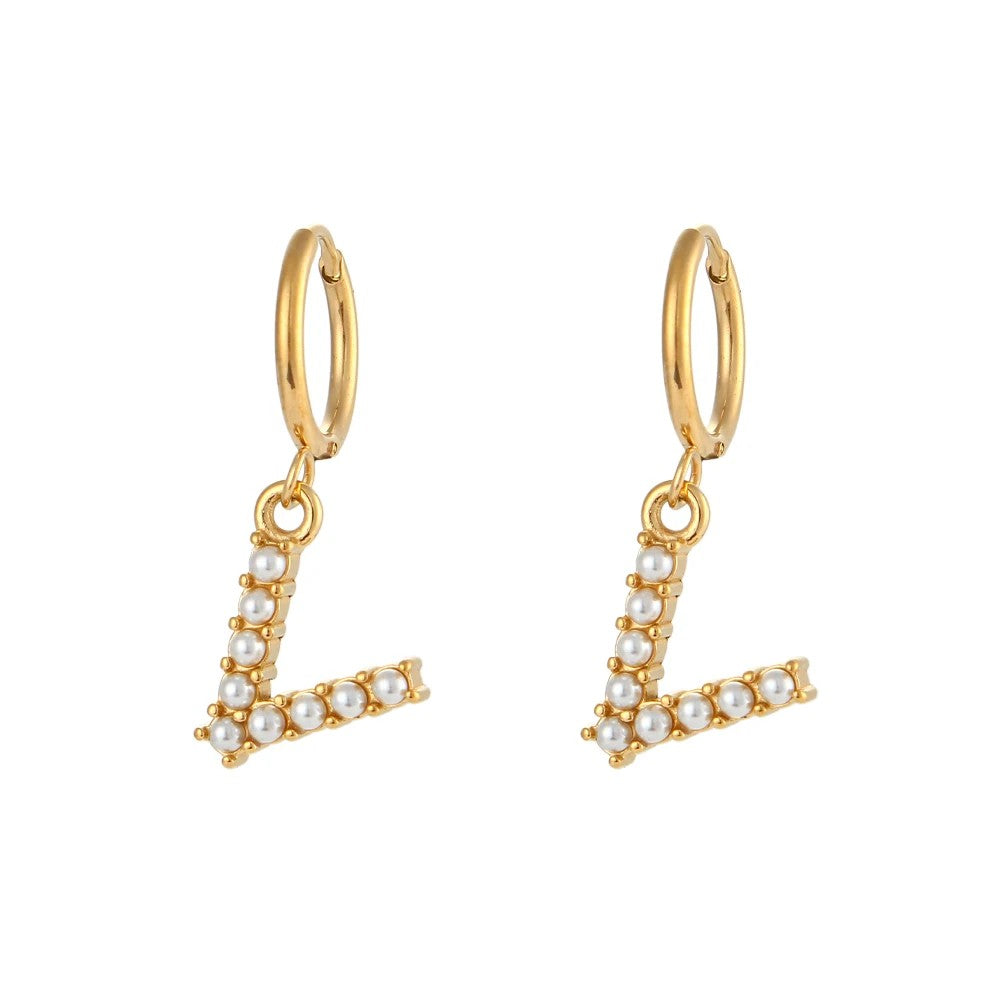 Pearl Initial Hoop Earrings