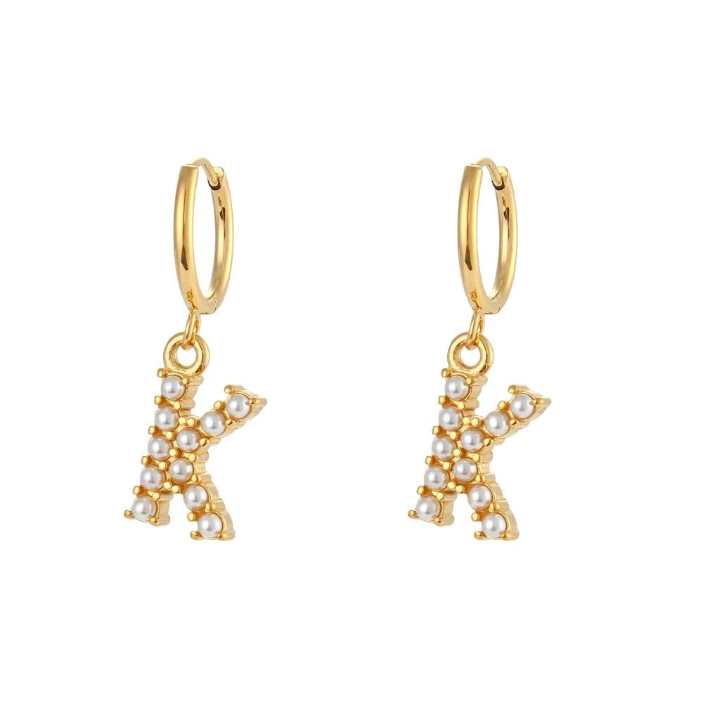 Pearl Initial Hoop Earrings