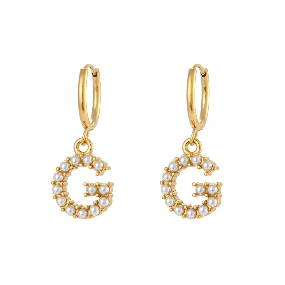 Pearl Initial Hoop Earrings