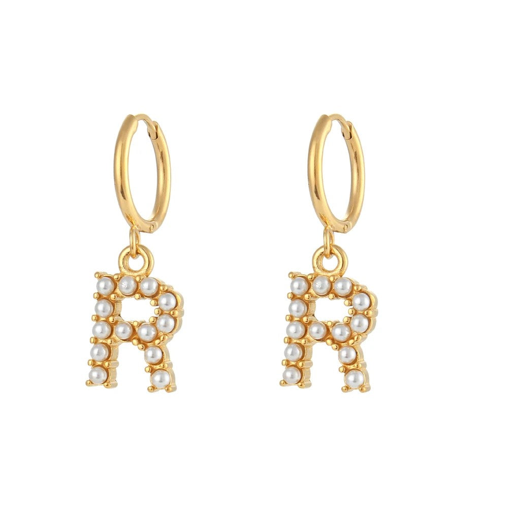 Pearl Initial Hoop Earrings