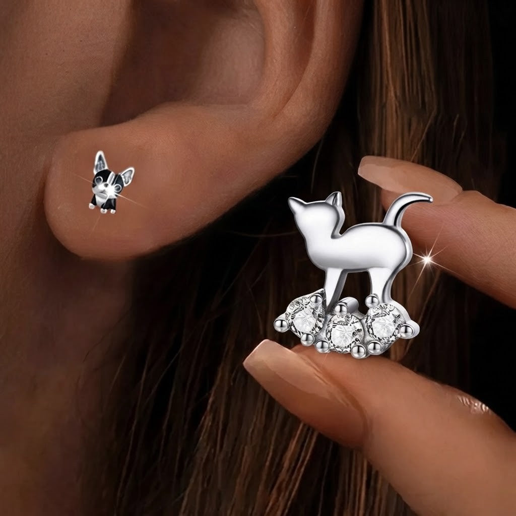 Cat Zircon Pebble Stud Earrings