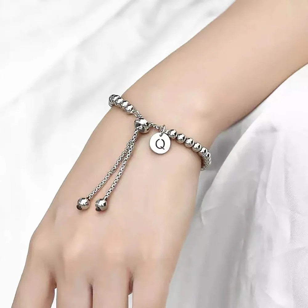 Adjustable Initial Bead Bracelet