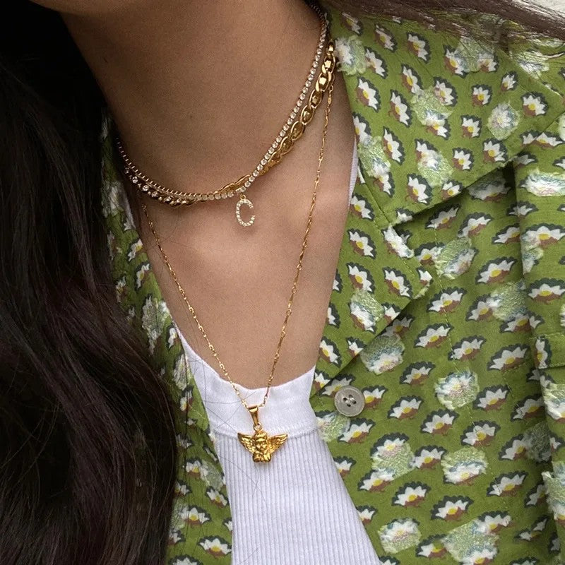 Crystal Initial Butterfly Tennis Necklace