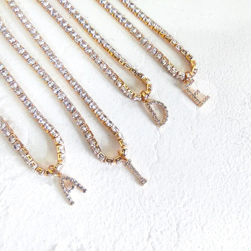 Crystal Initial Butterfly Tennis Necklace