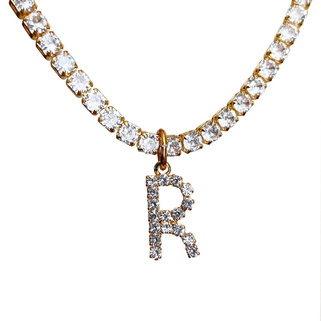 Crystal Initial Butterfly Tennis Necklace