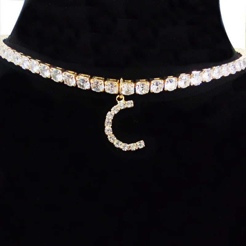 Crystal Initial Butterfly Tennis Necklace