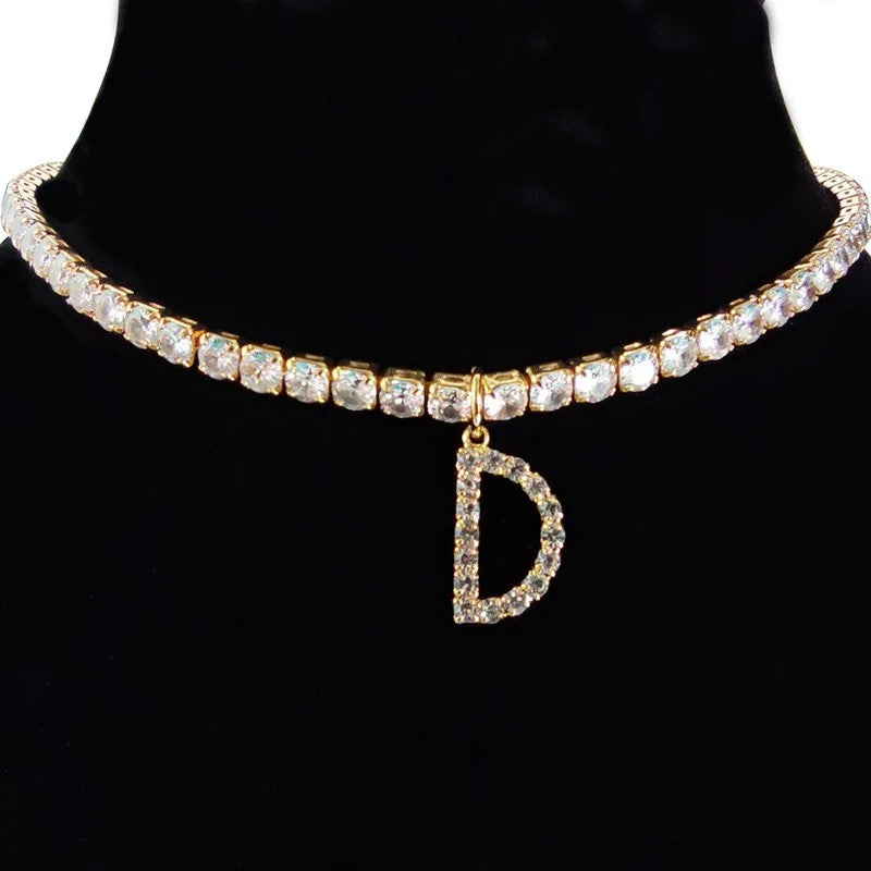 Crystal Initial Butterfly Tennis Necklace