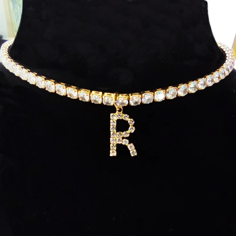 Crystal Initial Butterfly Tennis Necklace