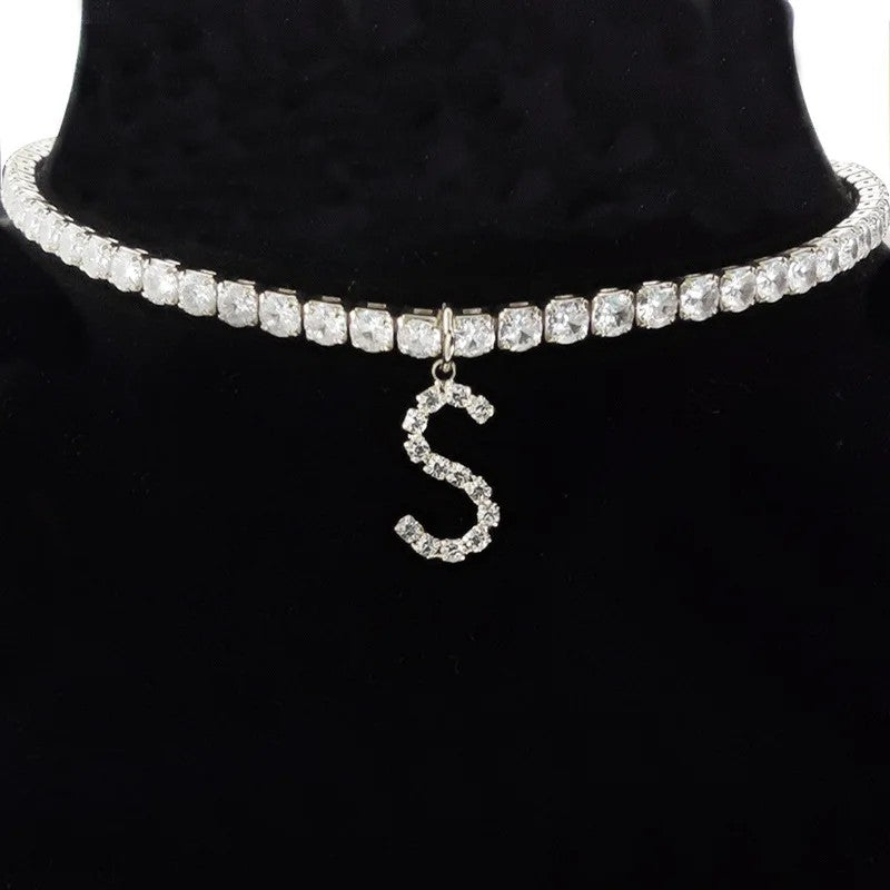 Crystal Initial Butterfly Tennis Necklace