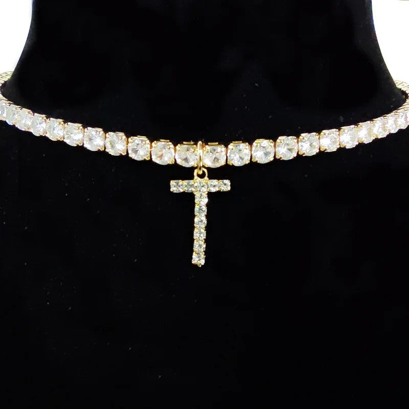 Crystal Initial Butterfly Tennis Necklace