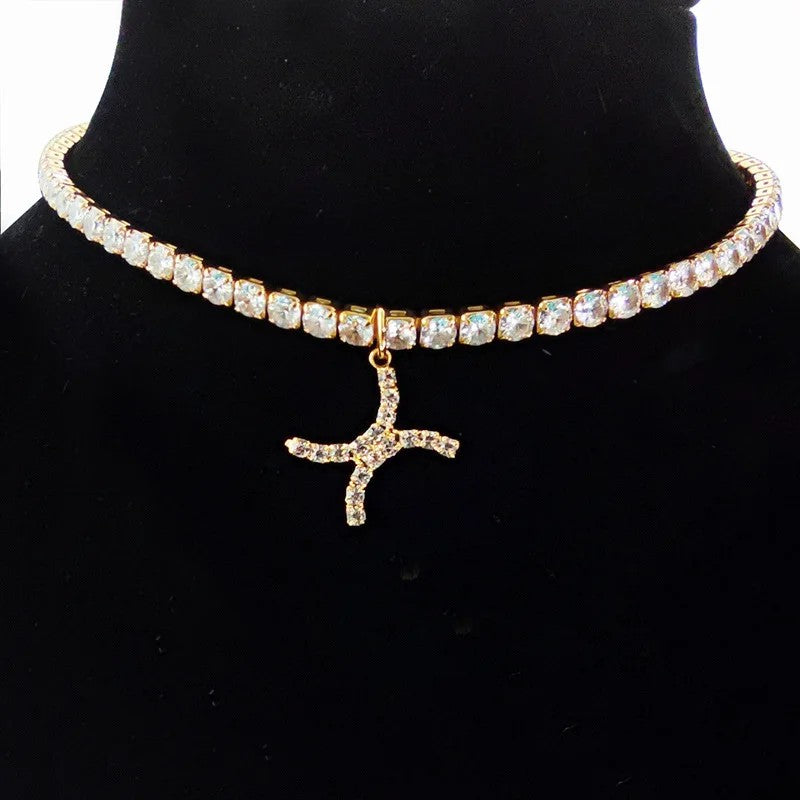 Crystal Initial Butterfly Tennis Necklace
