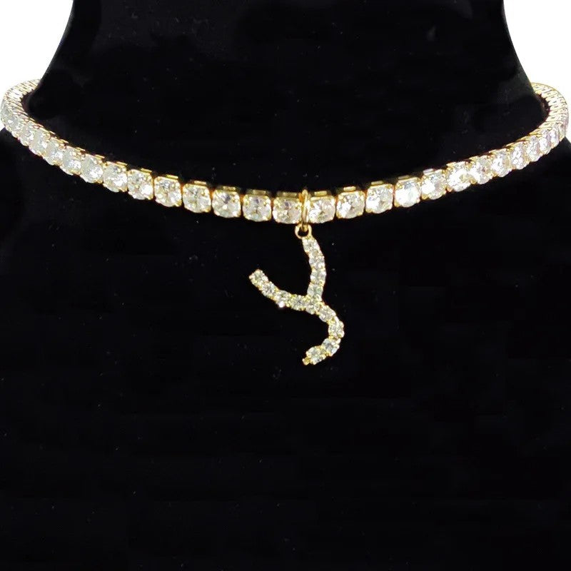 Crystal Initial Butterfly Tennis Necklace
