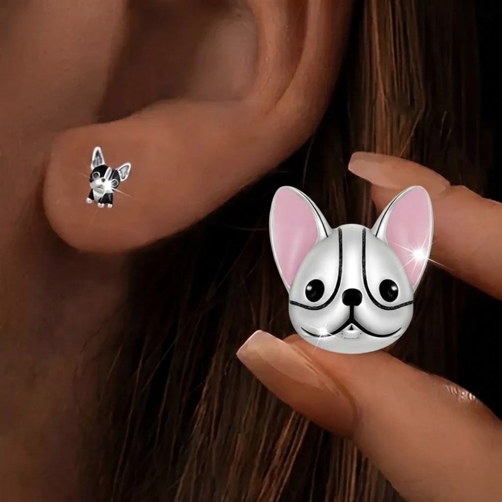 Pink Ear French Bulldog Stud Earrings