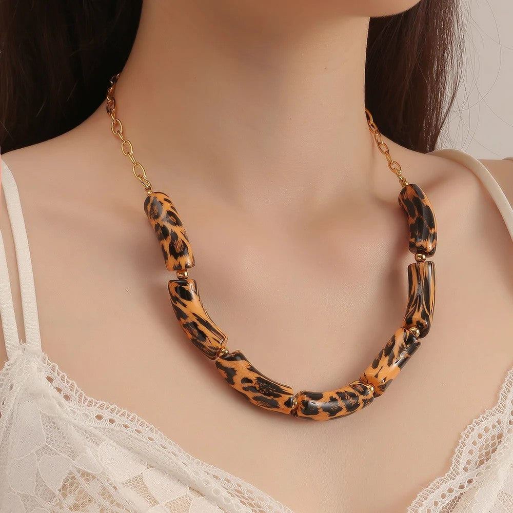 Leopard Print Tube Link Necklace
