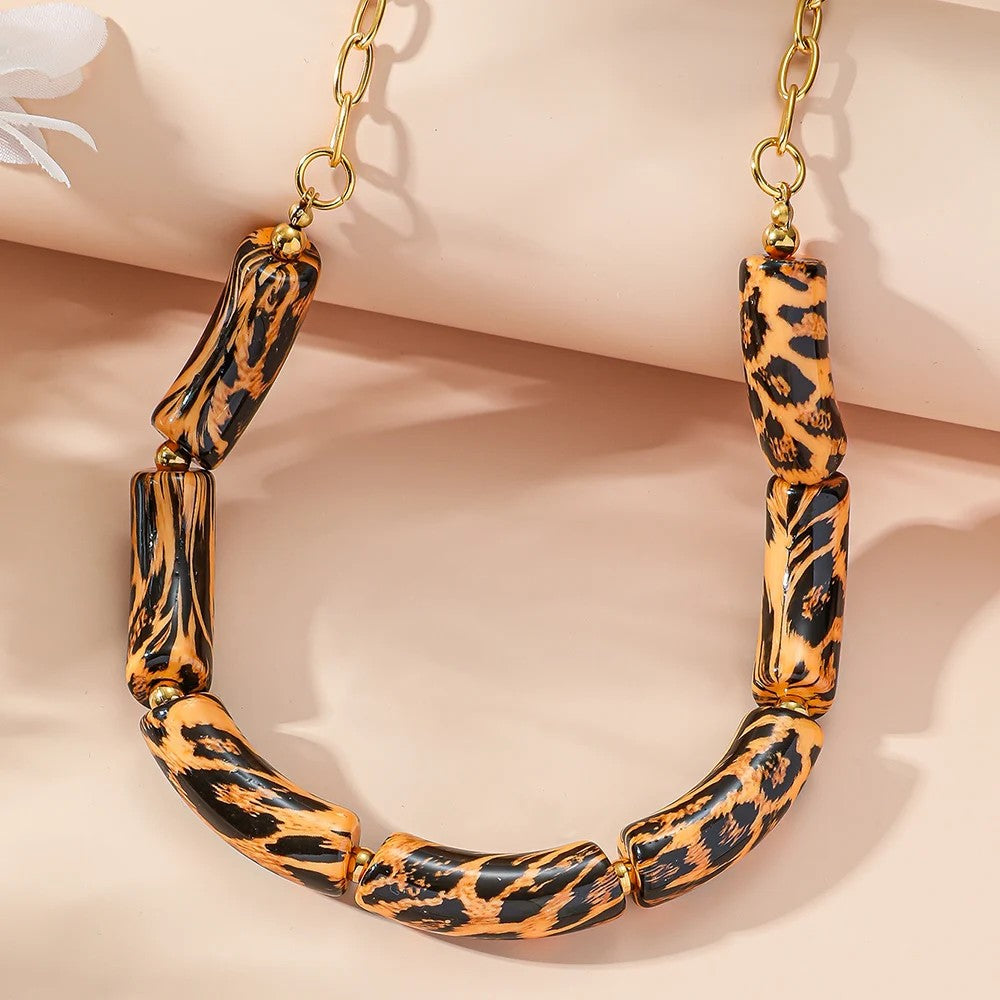 Leopard Print Tube Link Necklace