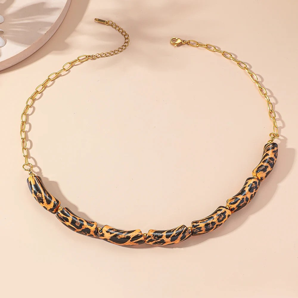 Leopard Print Tube Link Necklace