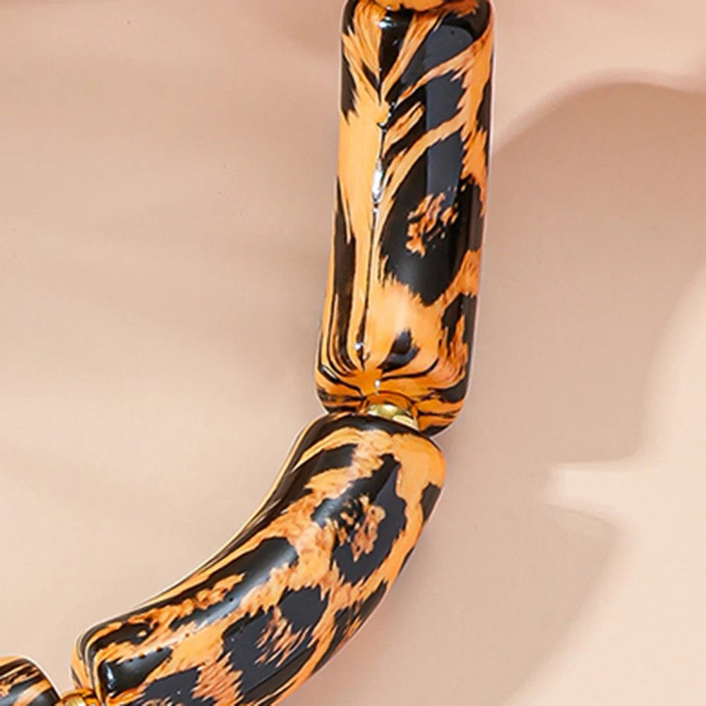 Leopard Print Tube Link Necklace
