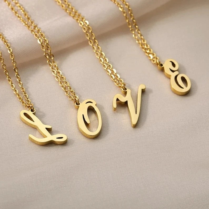 Script Initial Cable Link Necklace