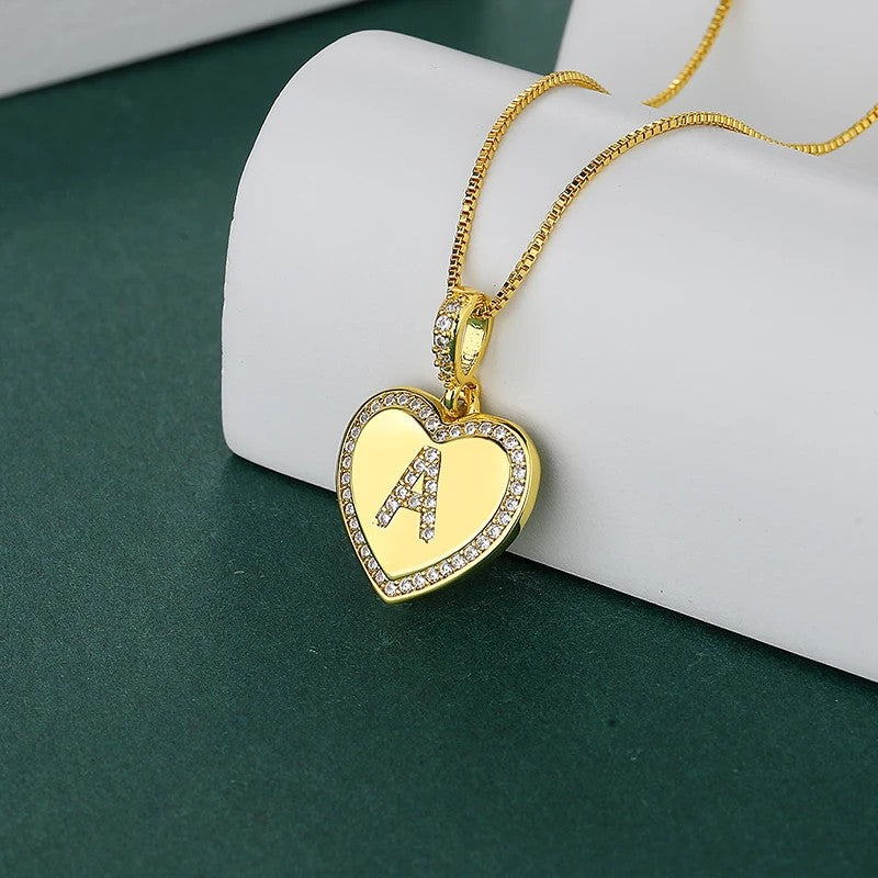 Zircon Heart Initial Necklace