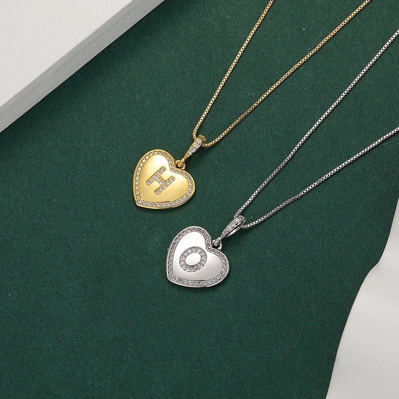 Zircon Heart Initial Necklace