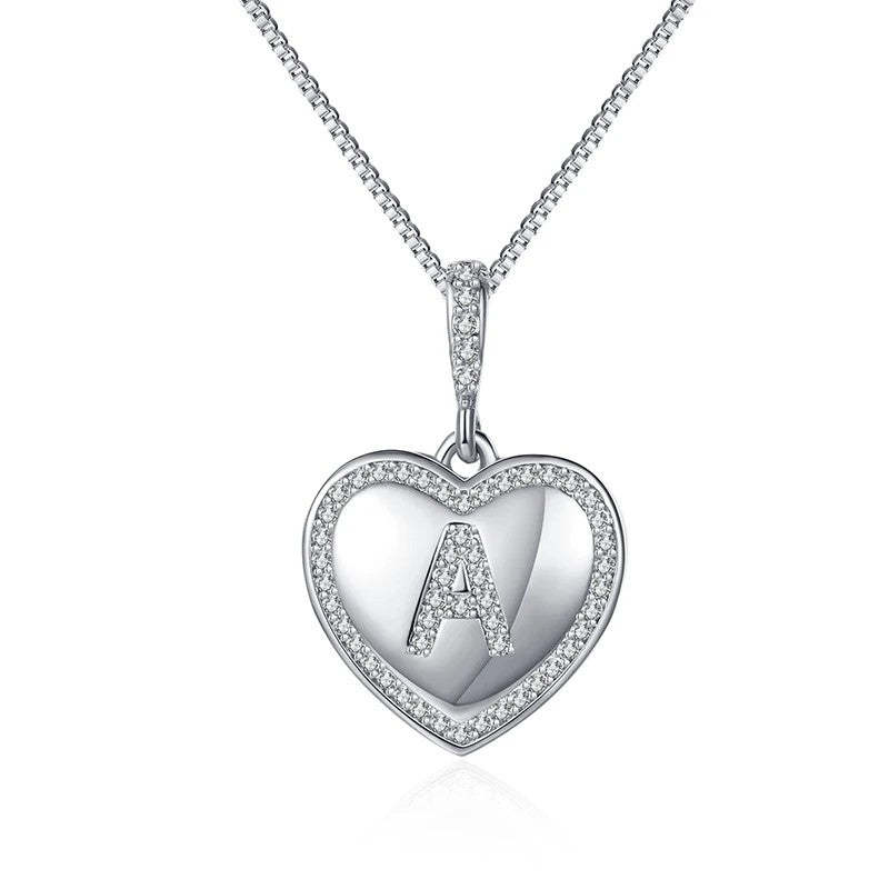 Zircon Heart Initial Necklace
