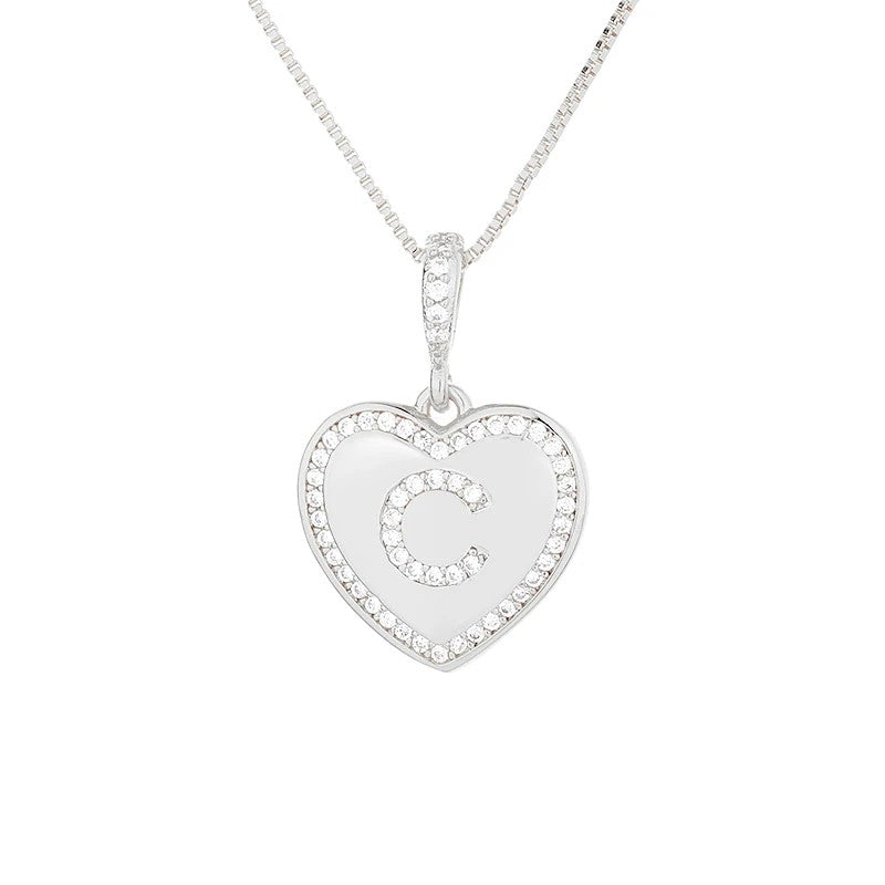 Zircon Heart Initial Necklace