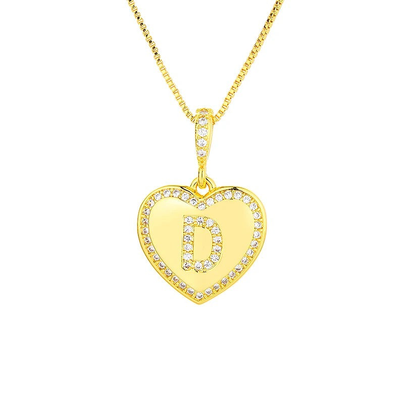 Zircon Heart Initial Necklace