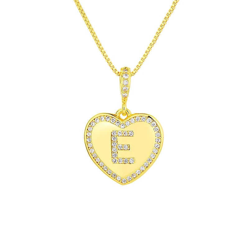 Zircon Heart Initial Necklace