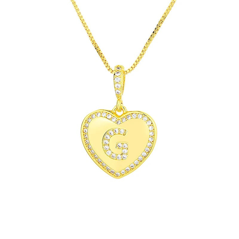 Zircon Heart Initial Necklace