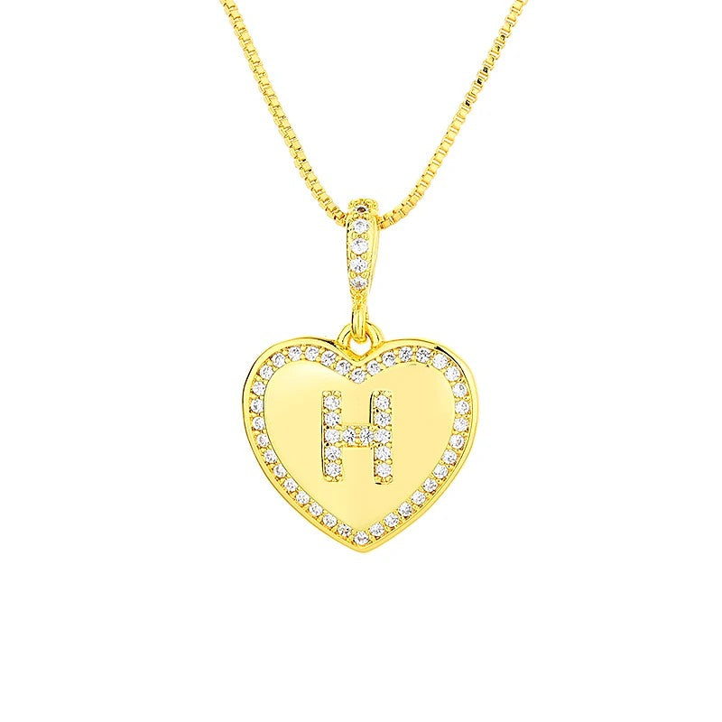 Zircon Heart Initial Necklace