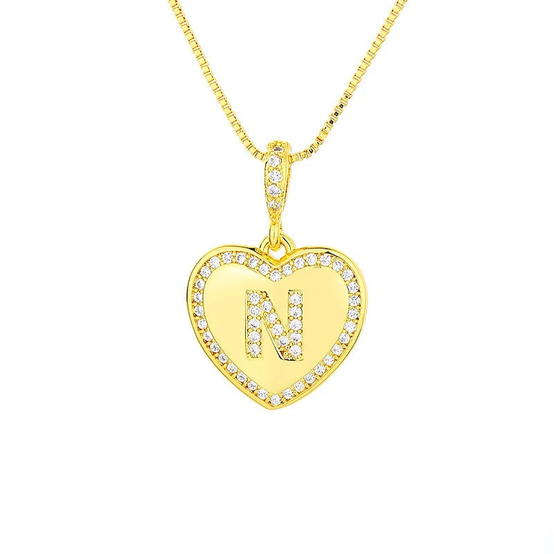Zircon Heart Initial Necklace