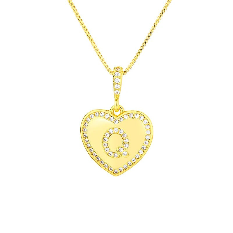 Zircon Heart Initial Necklace