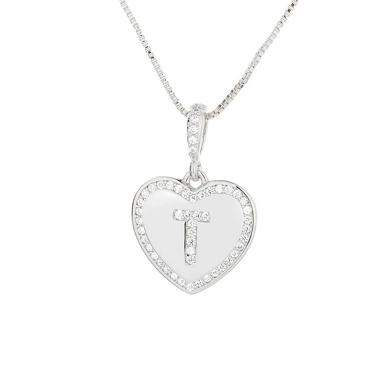 Zircon Heart Initial Necklace