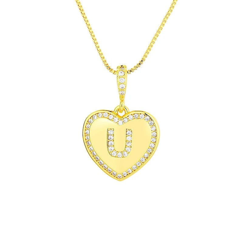 Zircon Heart Initial Necklace