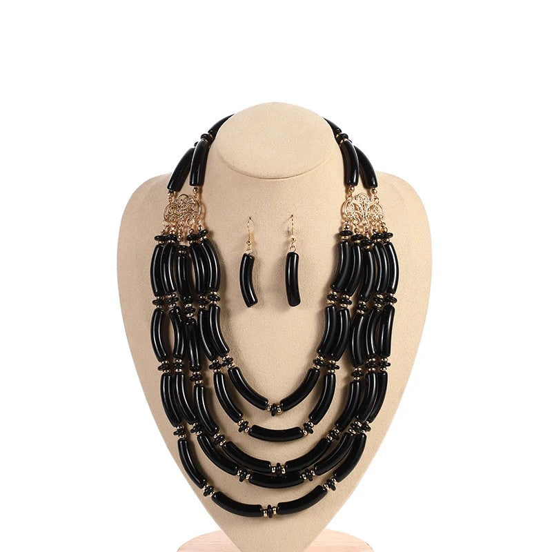 Blue Bead Layered Necklace Set