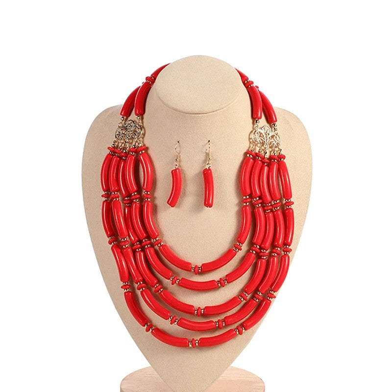 Blue Bead Layered Necklace Set