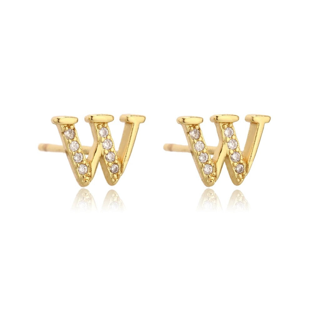 Crystal Initial W Stud Earrings