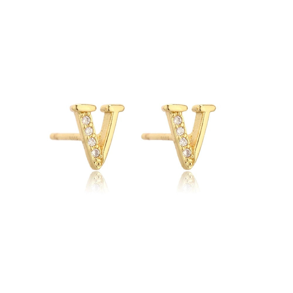 Crystal Initial W Stud Earrings