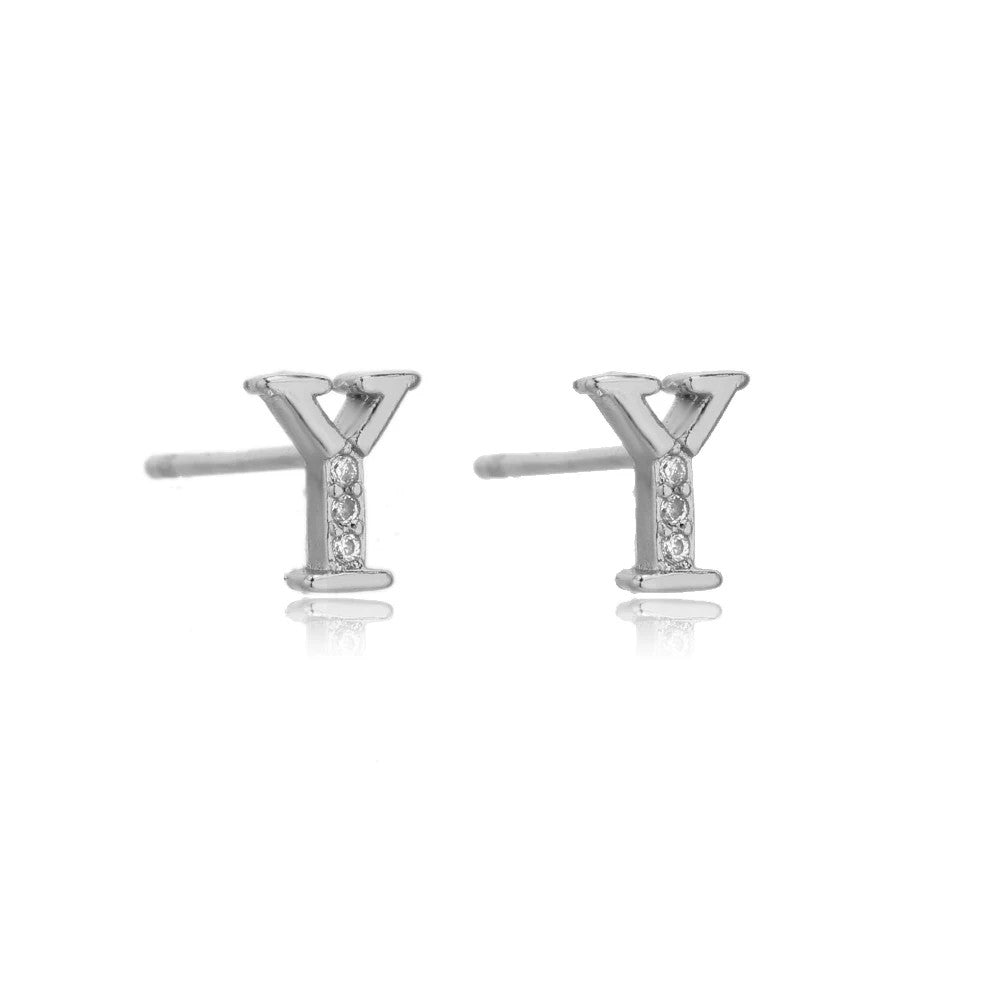 Crystal Initial W Stud Earrings