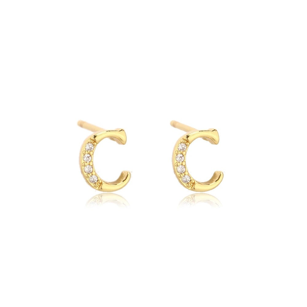 Crystal Initial W Stud Earrings
