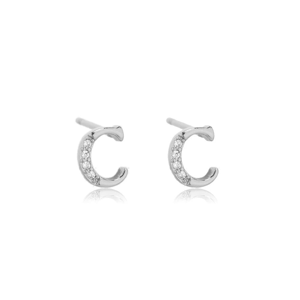 Crystal Initial W Stud Earrings