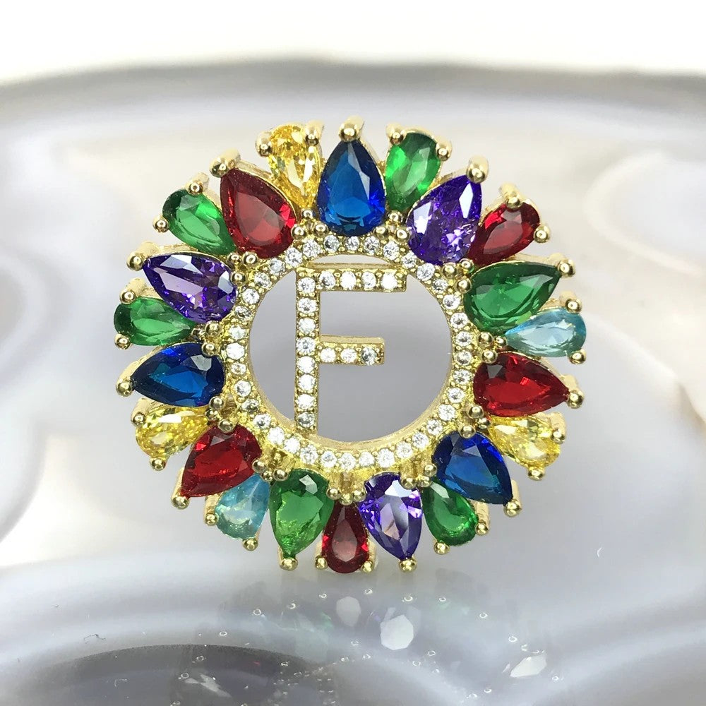 Multicolor Crystal Initial Sunburst Necklace