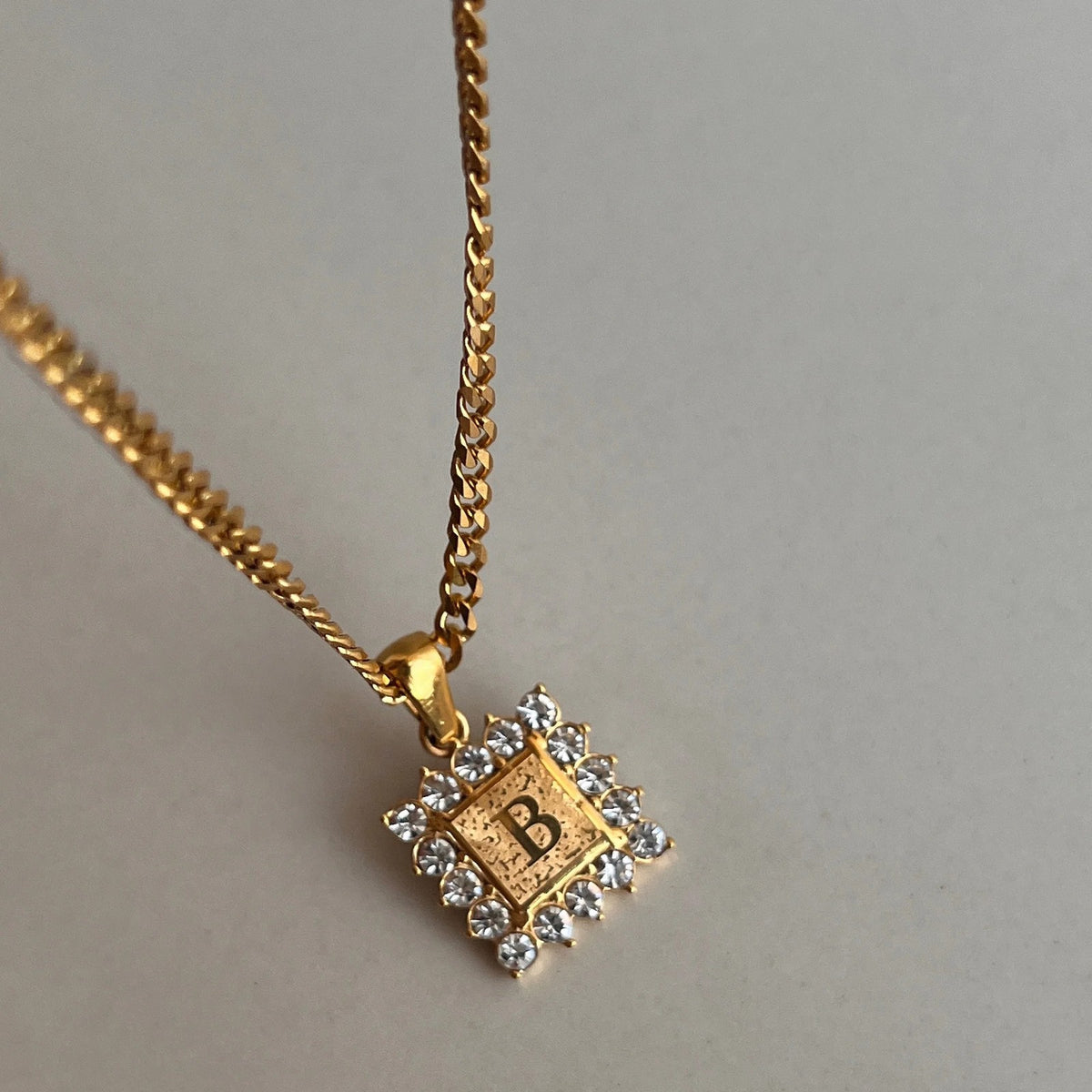 Crystal Initial Square Necklace
